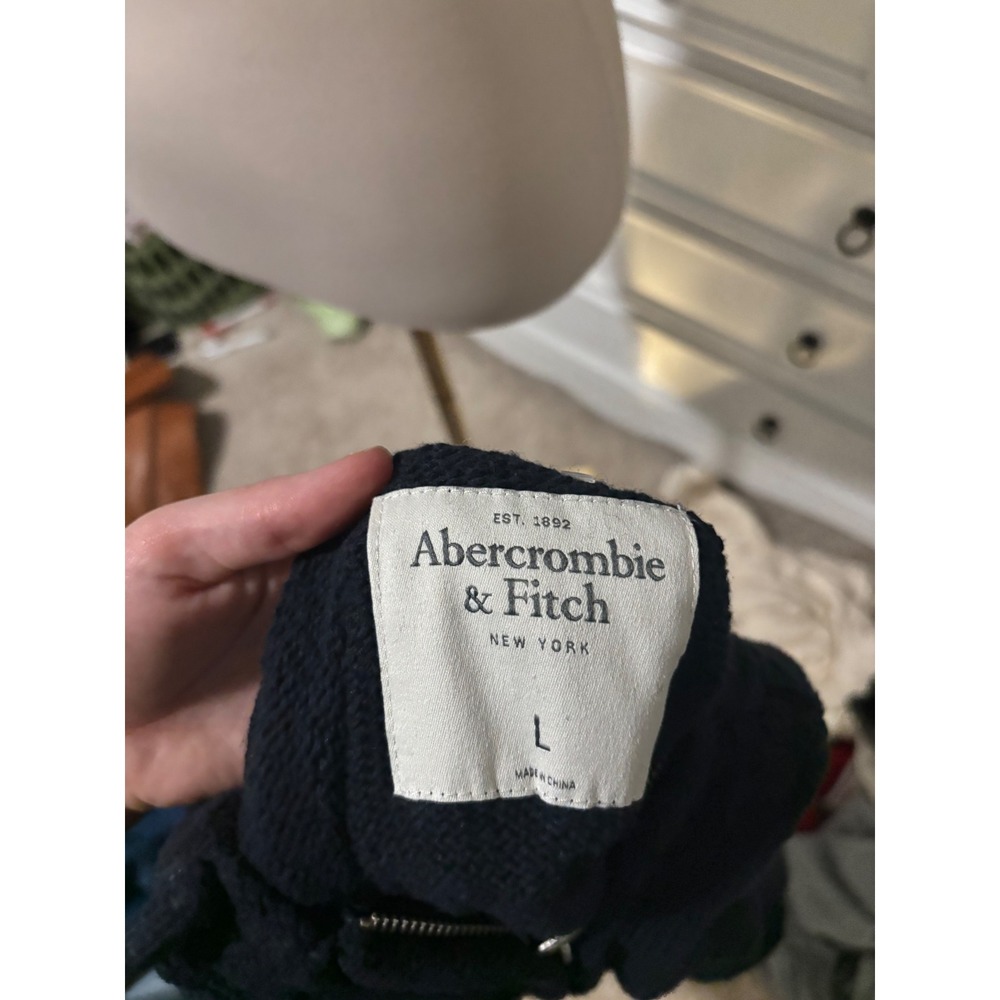 Abercrombie Knit Hoodie Navy Full Zip Boucle Sweater Large - Picture 2 of 3